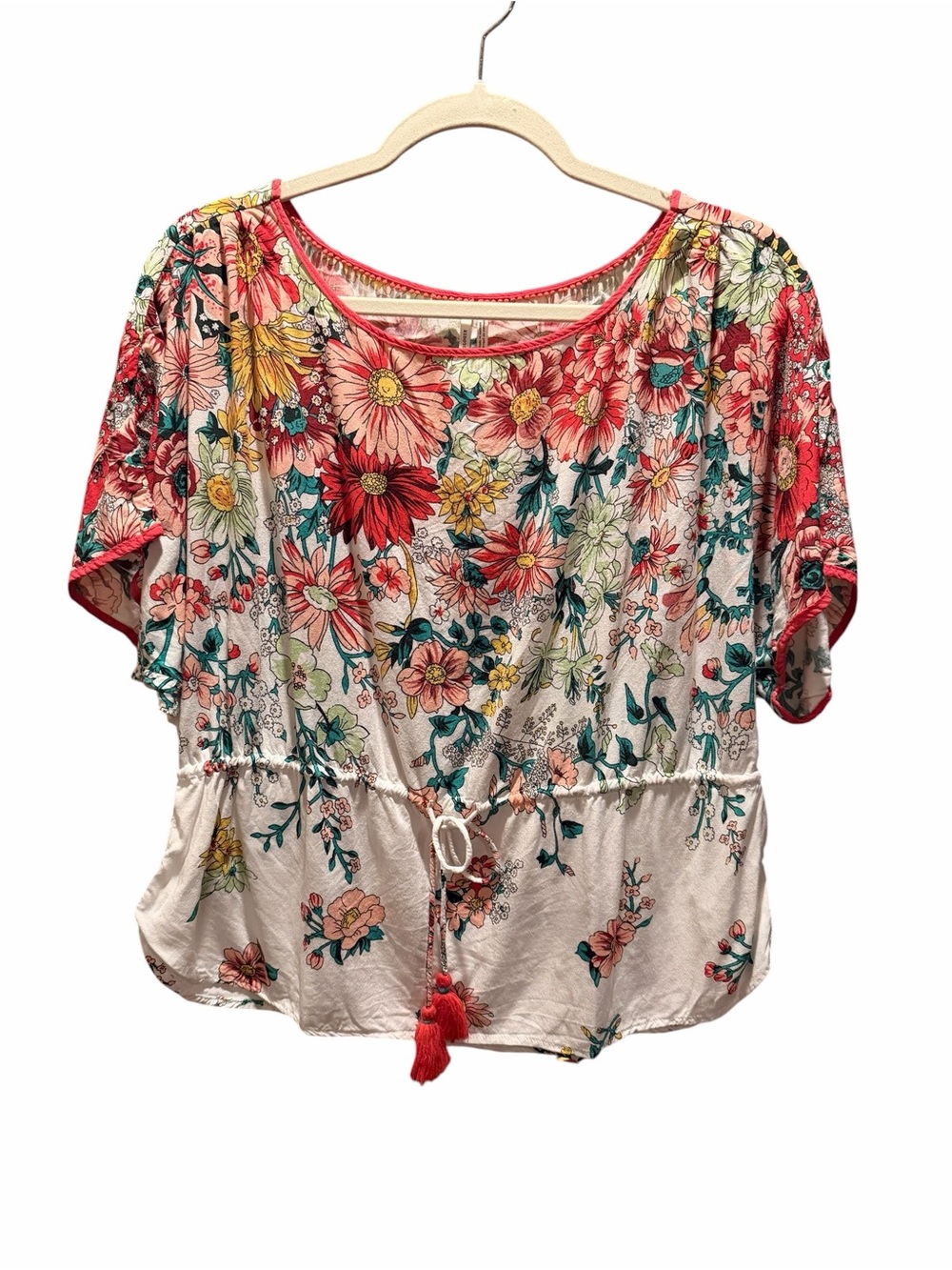 Anthropologie Babydoll Tunic w/ Multicolor Print Tie Tassel Waist MED